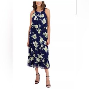 Robbie Bee Navy and White Floral Midi Dress